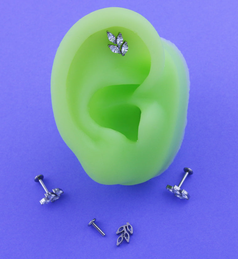 Leaf Marquise Clear CZ Titanium Internally Threaded Labret