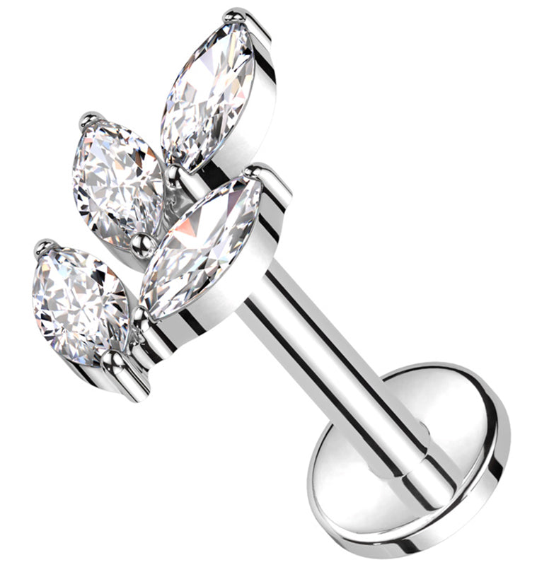 Leaf Marquise Clear CZ Titanium Internally Threaded Labret