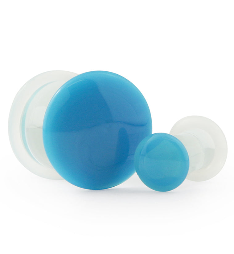 Light Blue Color Front Single Flare Glass Plugs