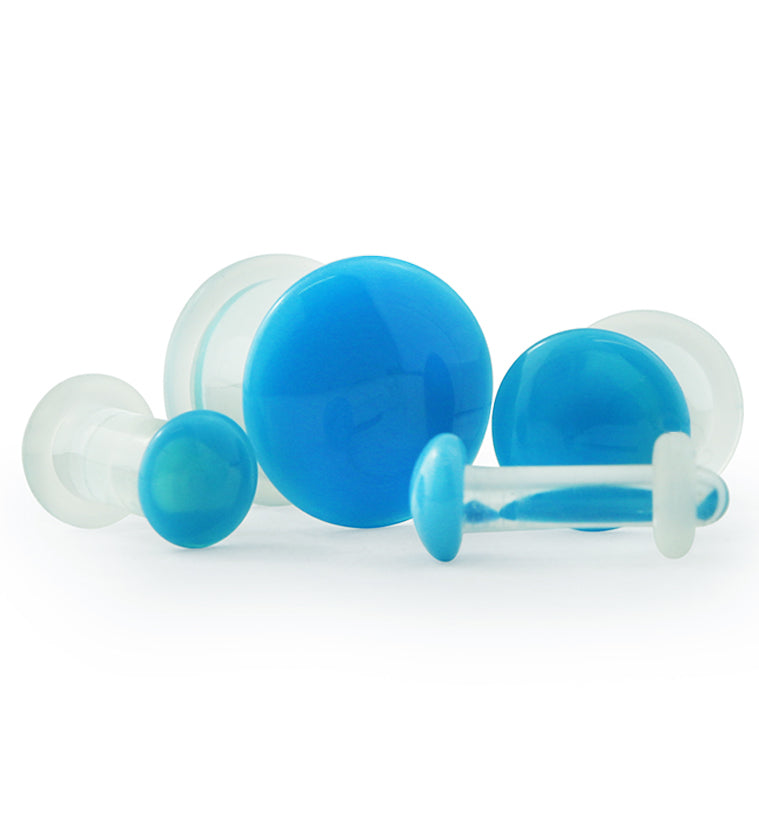Light Blue Color Front Single Flare Glass Plugs