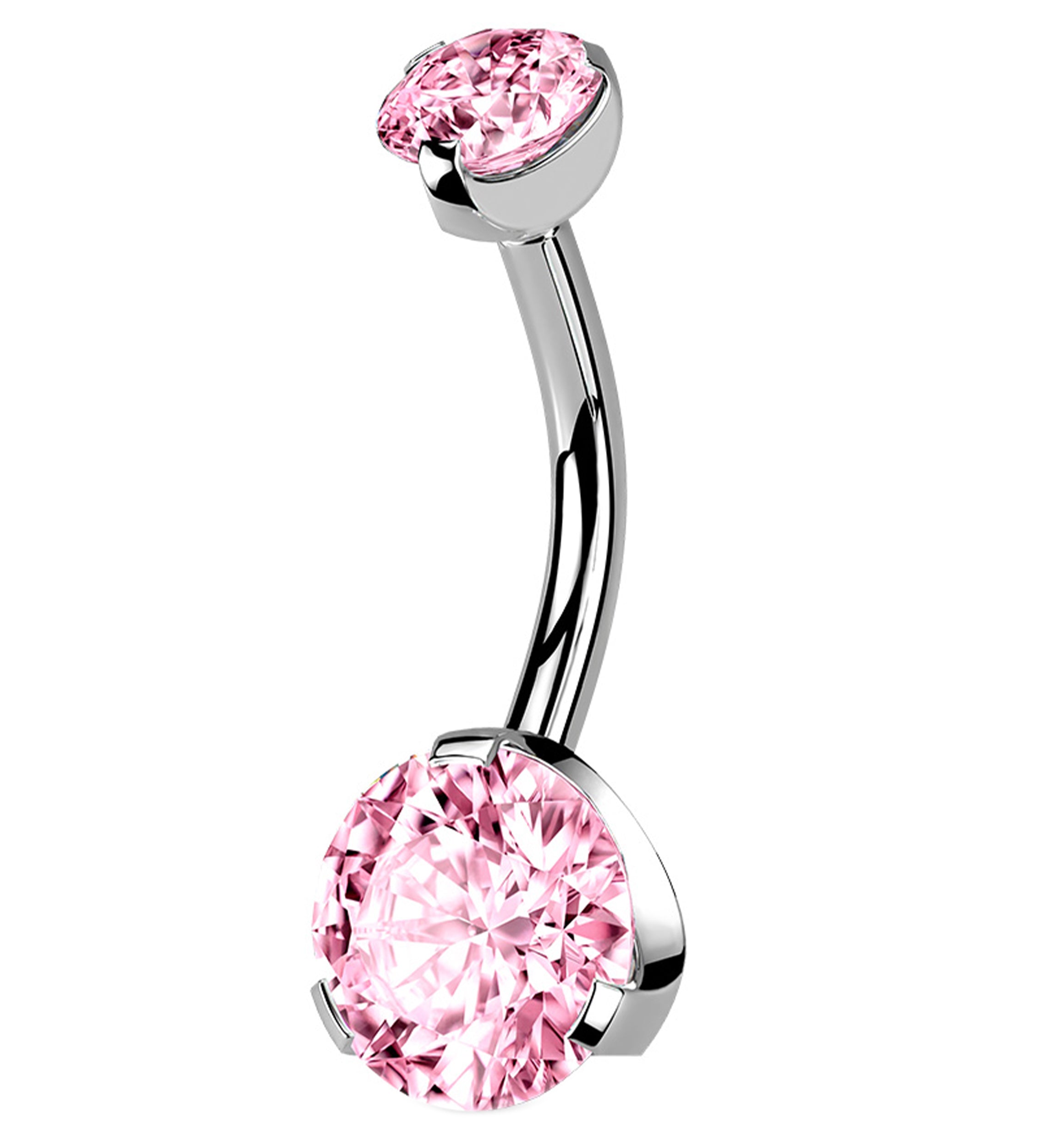 Light Pink CZ Prong Internally Threaded Belly Button Ring