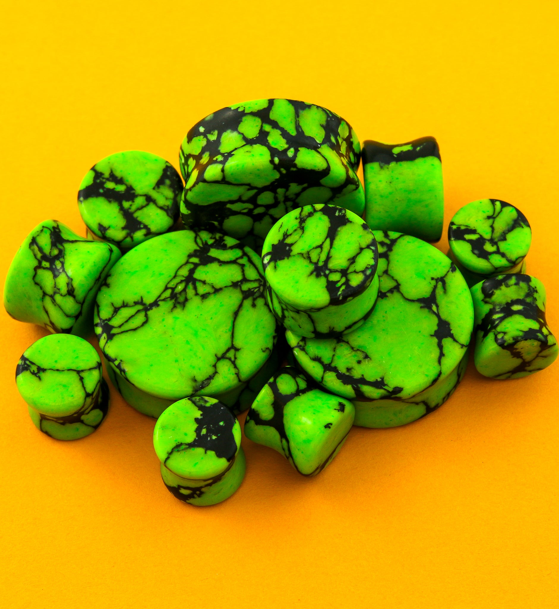 Lime Green And Black Howlite Stone Plugs