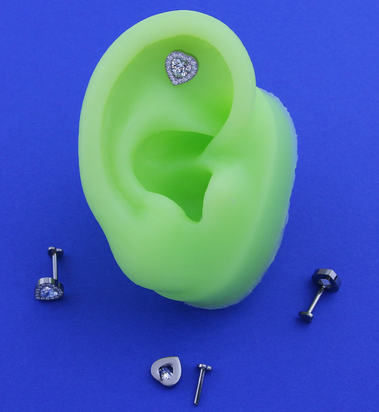 Lined Heart Clear CZ Titanium Threadless Heart Back Labret