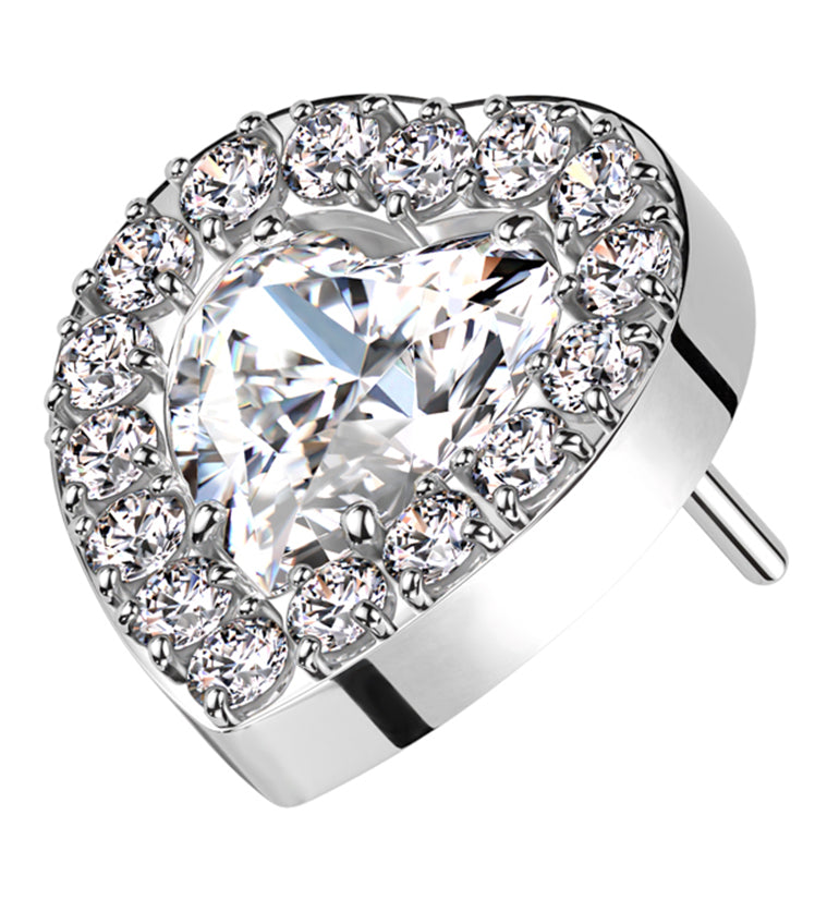 Lined Heart Clear CZ Titanium Threadless Top