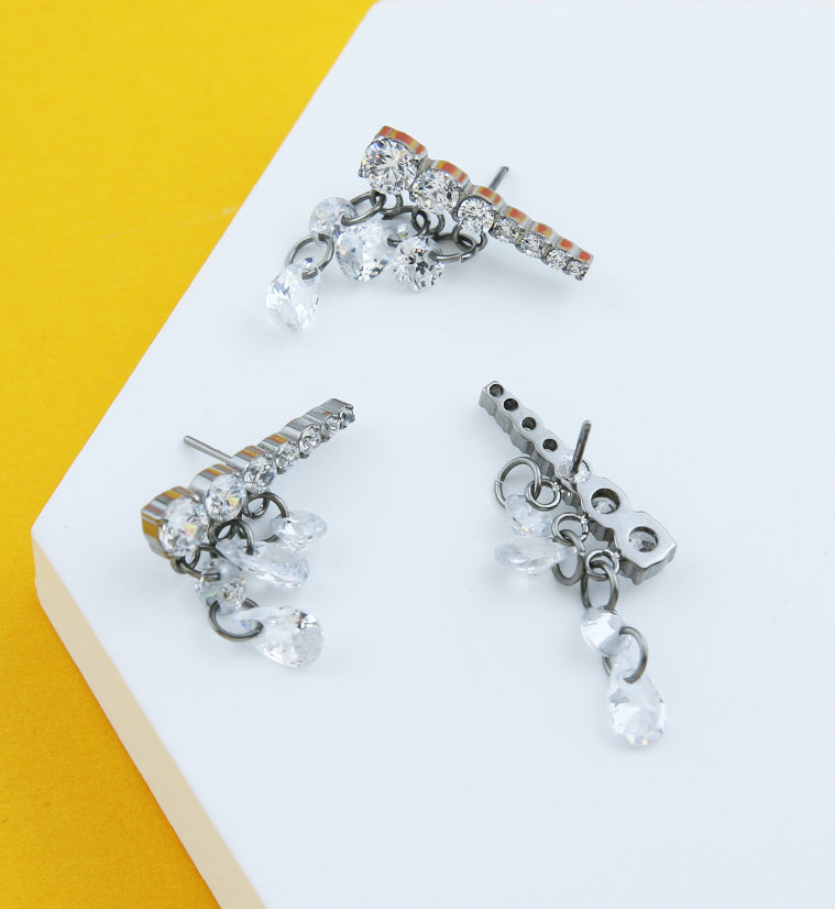Long Descending Clear CZ Dangle Charms Titanium Threadless Top - RIGHT EAR