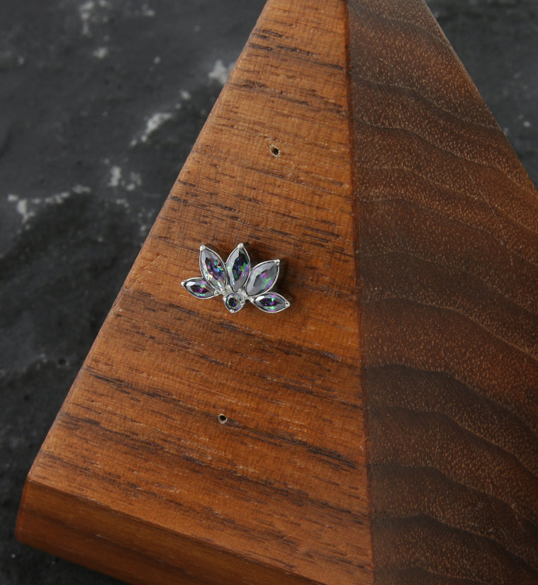 Lotus Flower Black Aurora CZ Threadless Titanium Top