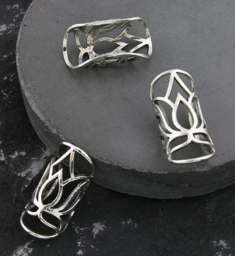 Lotus Flower Cut Out White Brass Dreadlock Bead