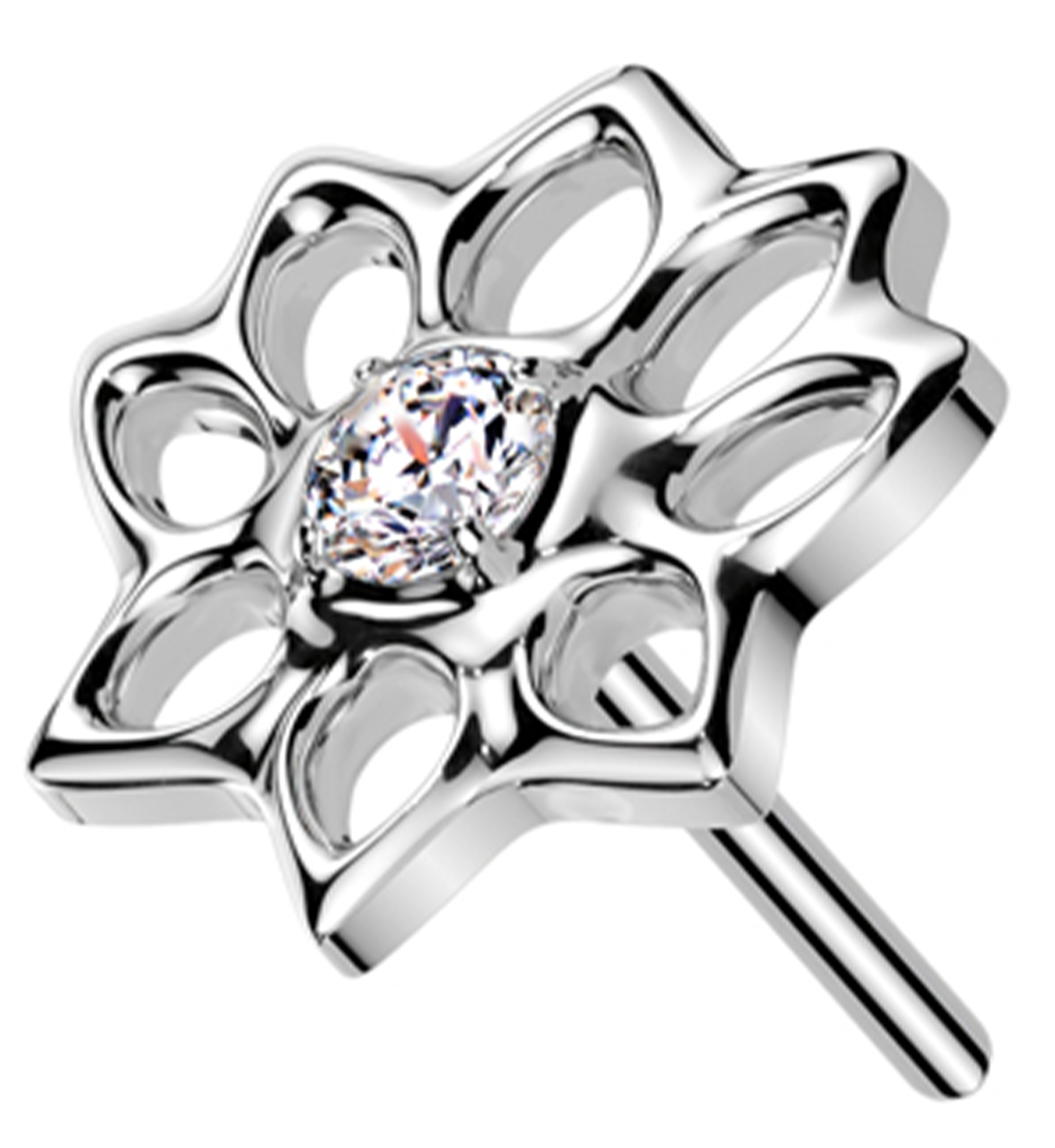Lotus Flower Cutout Clear CZ Threadless Titanium Top