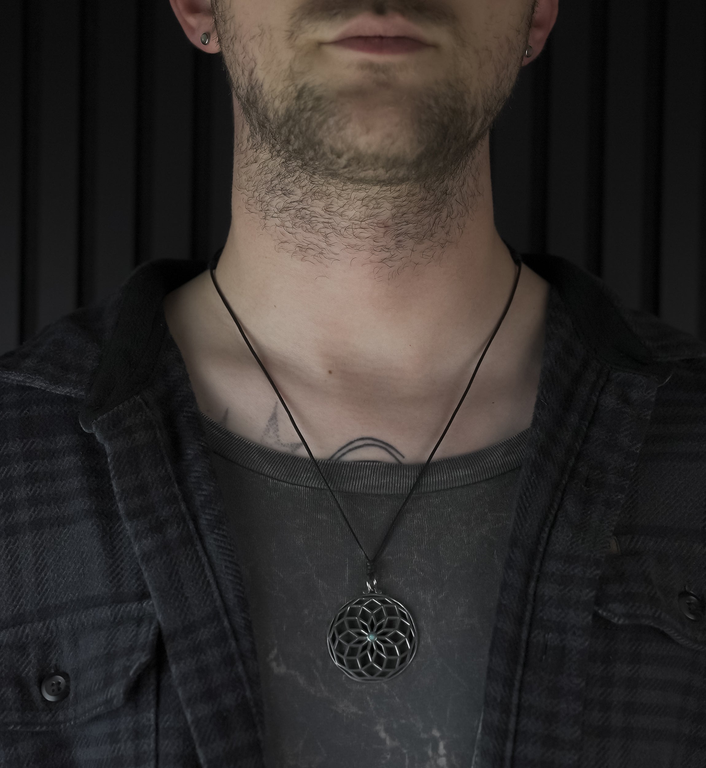 Lotus Of Life Howlite Turquoise Inlay White Brass Pendant Necklace