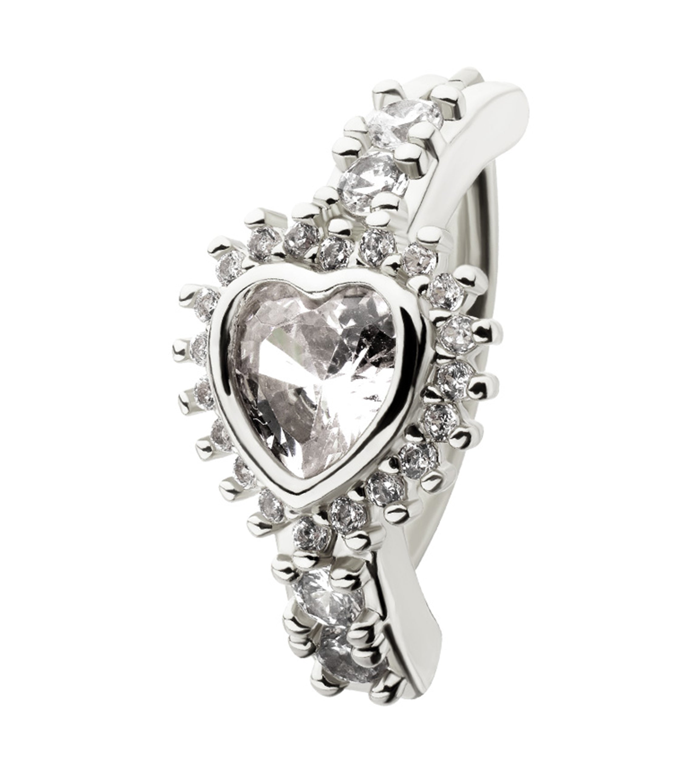 Love Bomb Clear CZ Stainless Steel Hinged Belly Button Ring