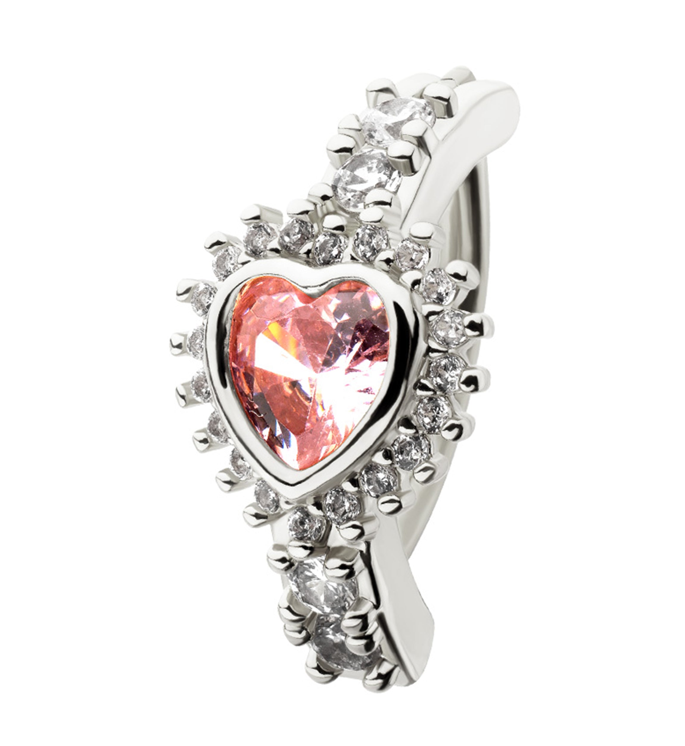 Love Bomb Pink CZ Stainless Steel Hinged Belly Button Ring