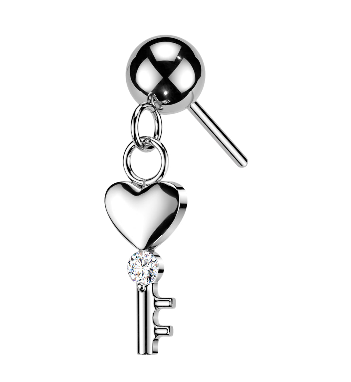 Love Key CZ Dangle Titanium Threadless Top by Urban Body Jewelry