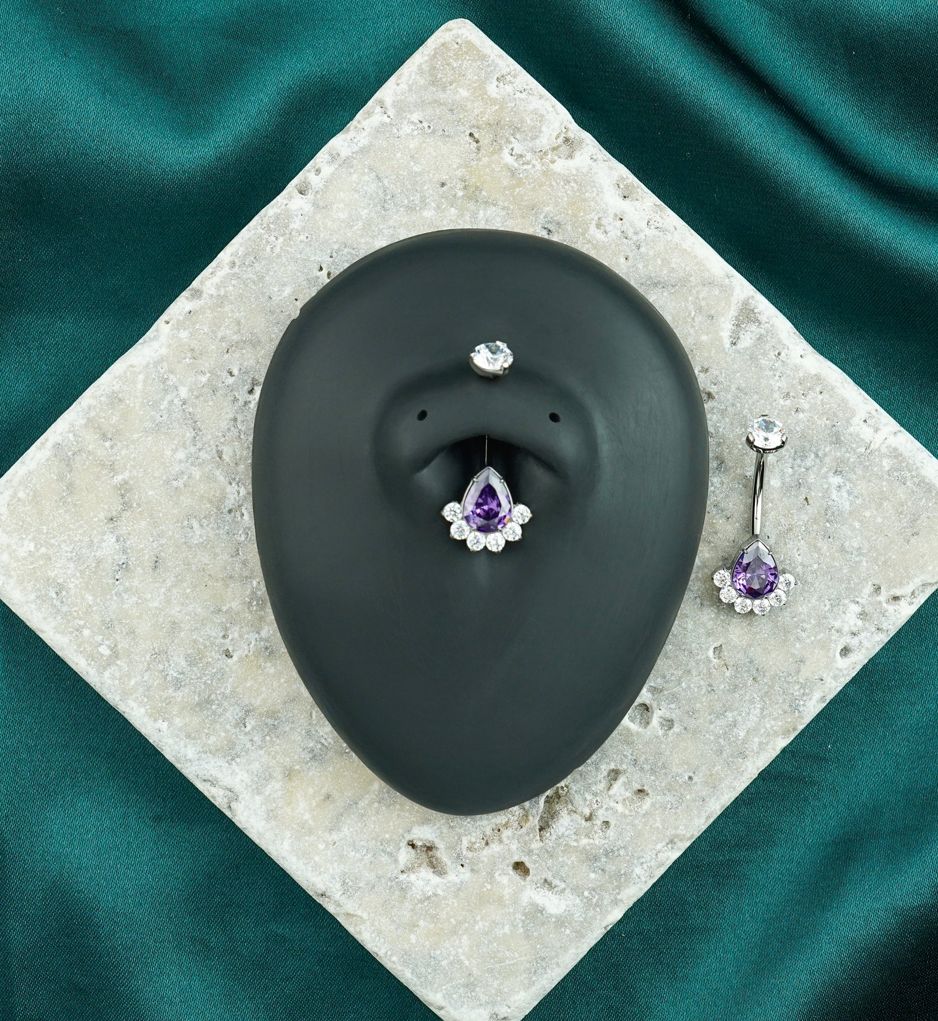 Lure Teardrop Amethyst CZ Titanium Internally Threaded Belly Button Ring