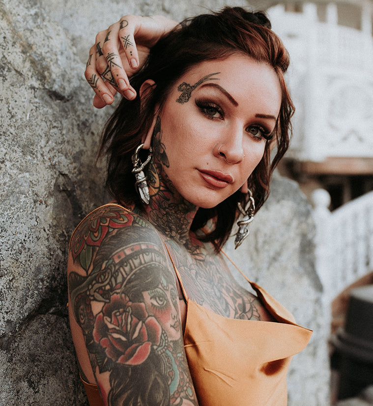 Maligano Jasper Stone Cobra White Brass Hinged Ear Weights