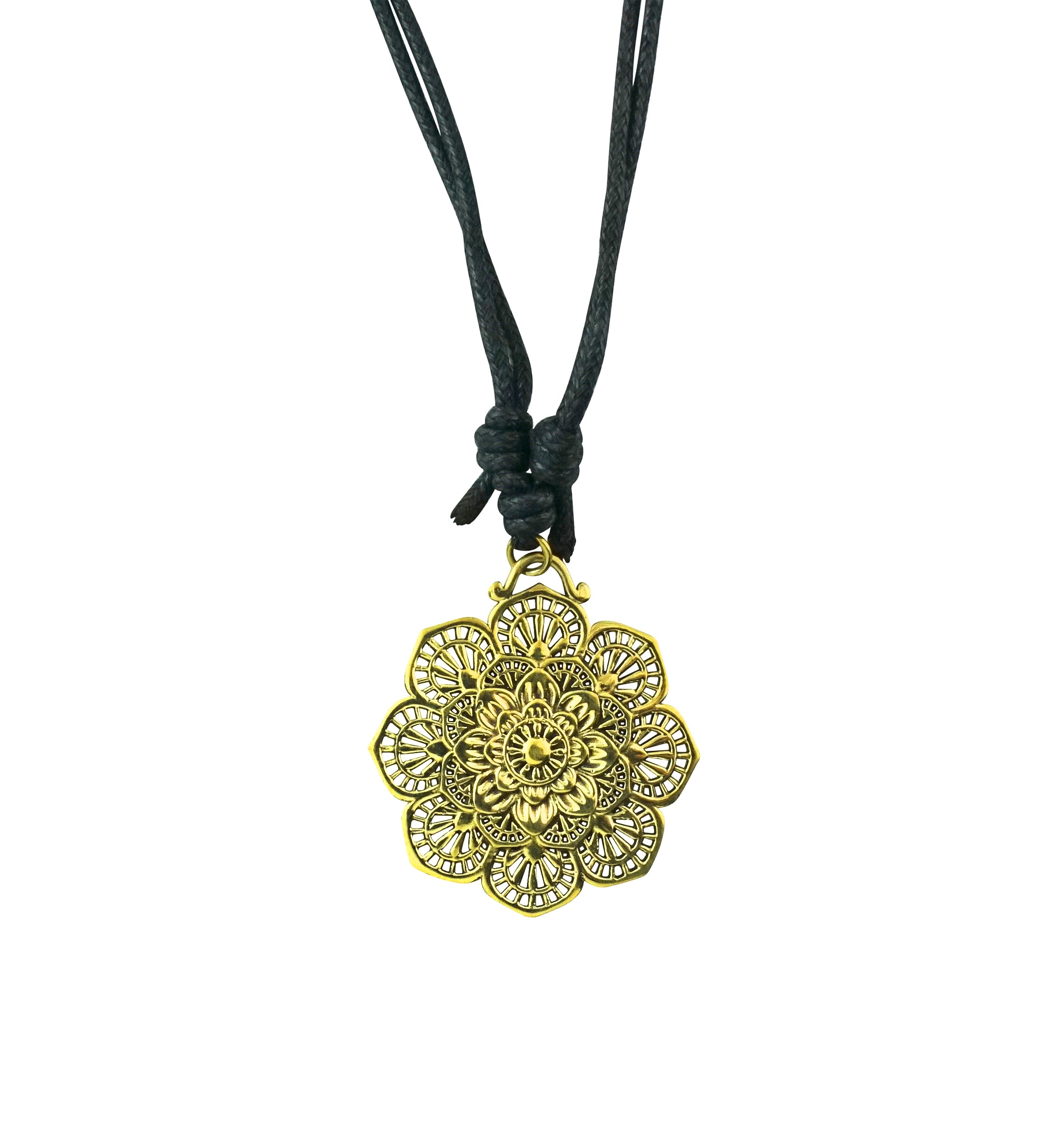 Mandala Flower Brass Pendant Necklace