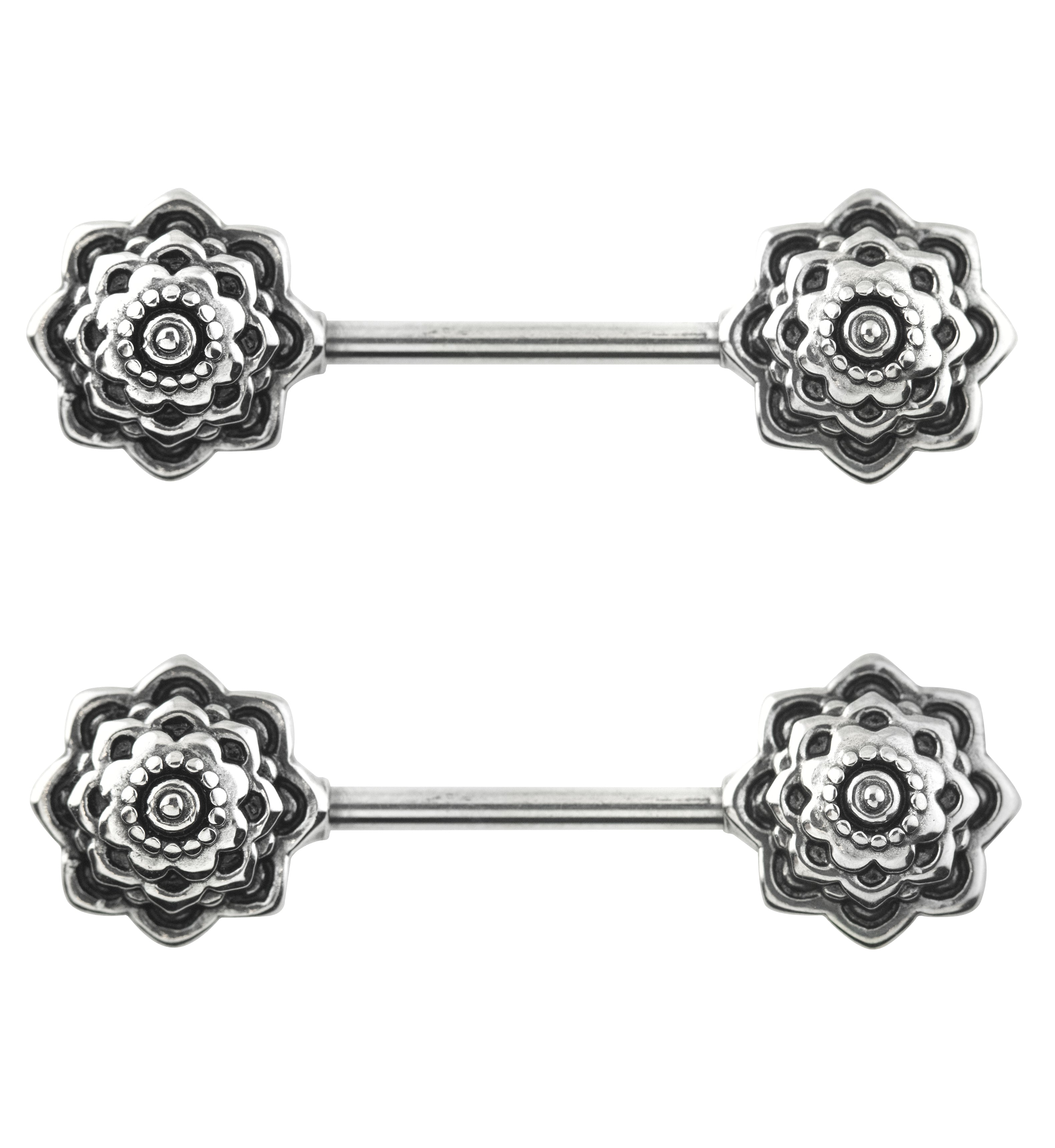 Mandala Flower Stainless Steel Nipple Barbell