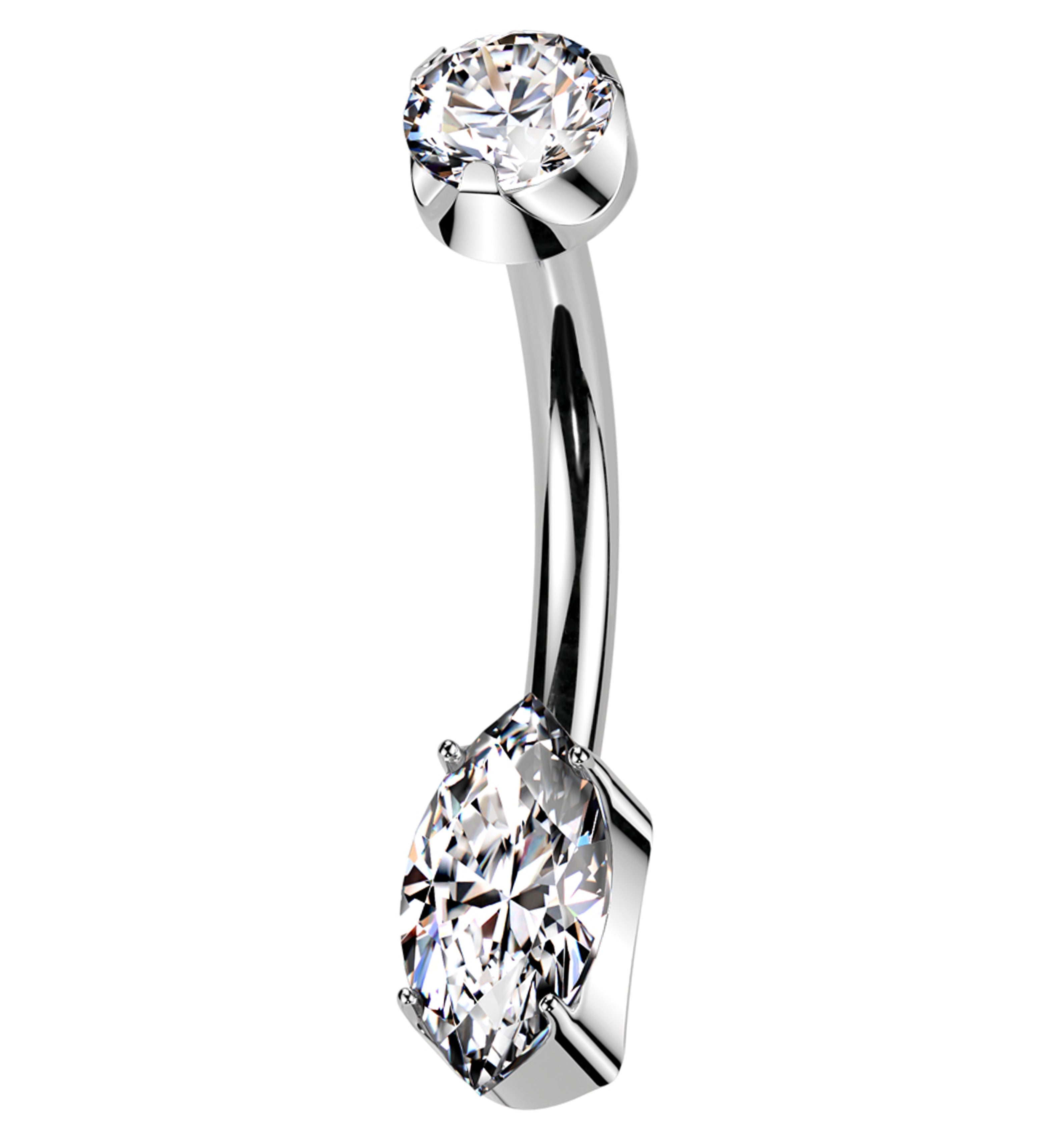 Marquise Clear CZ Internally Threaded Titanium Belly Button Ring