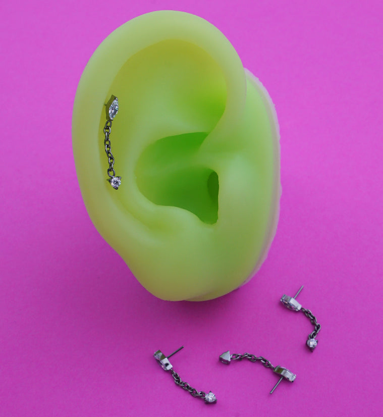 Marquise Dangle Chain Clear CZ Titanium Threadless Top