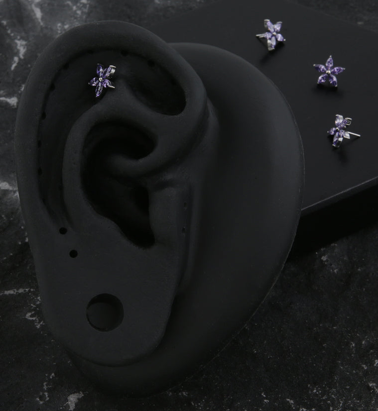 Marquise Flower Amethyst CZ Titanium Threadless Top