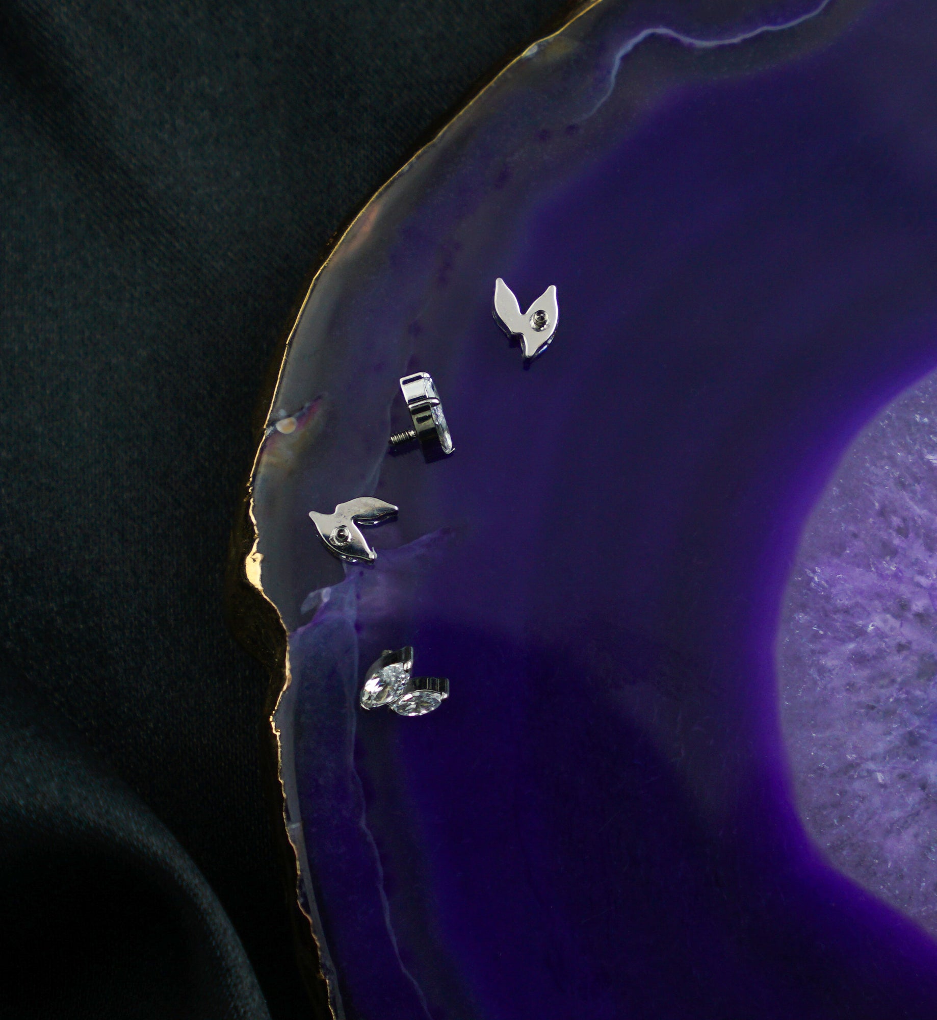 Marquise Frond Clear CZ Titanium Internally Threaded Top