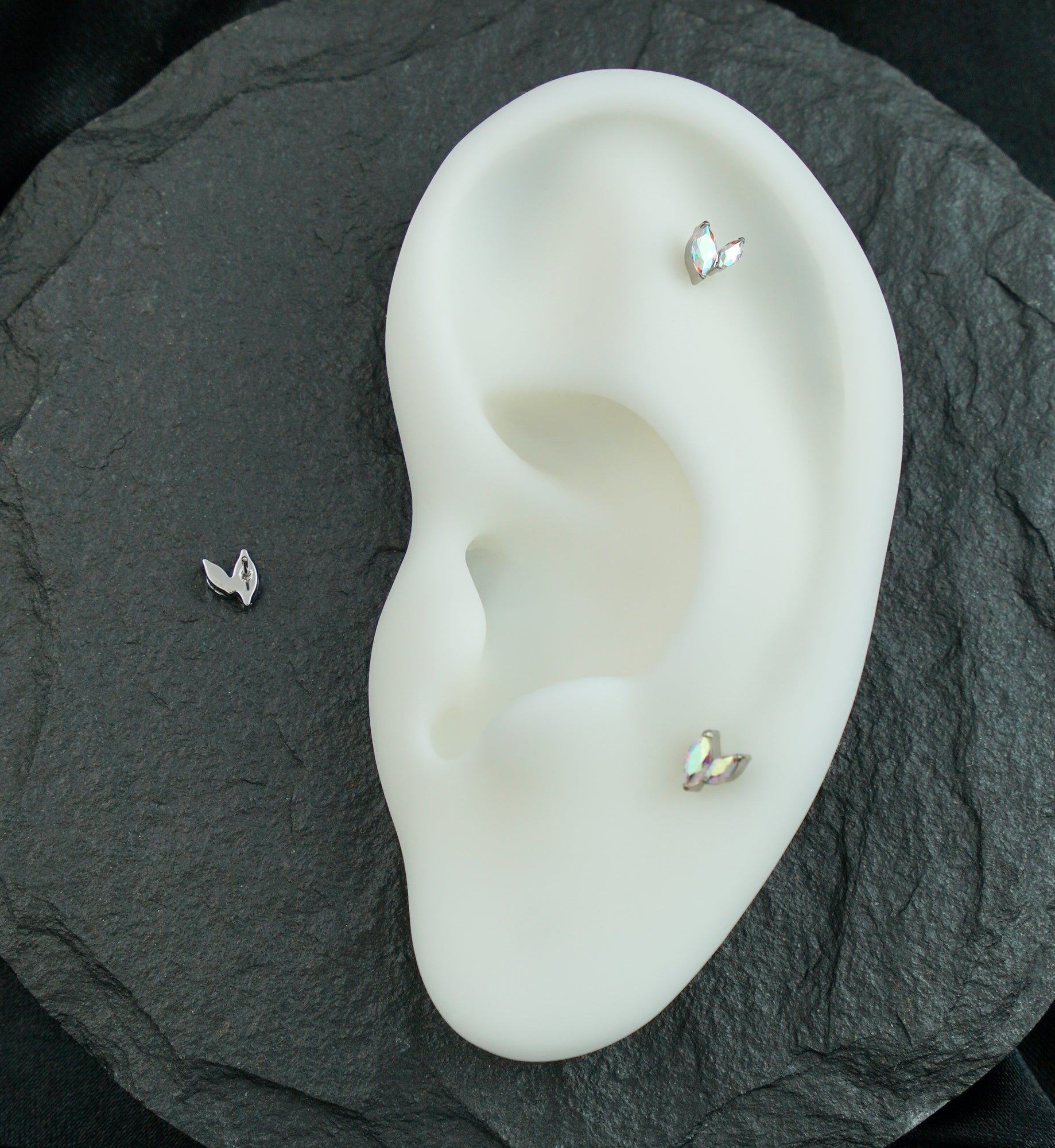 Marquise Frond Rainbow Aurora CZ Titanium Threadless Top