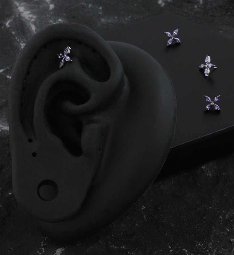 Marquise Quad Flower Amethyst CZ Titanium Threadless Top