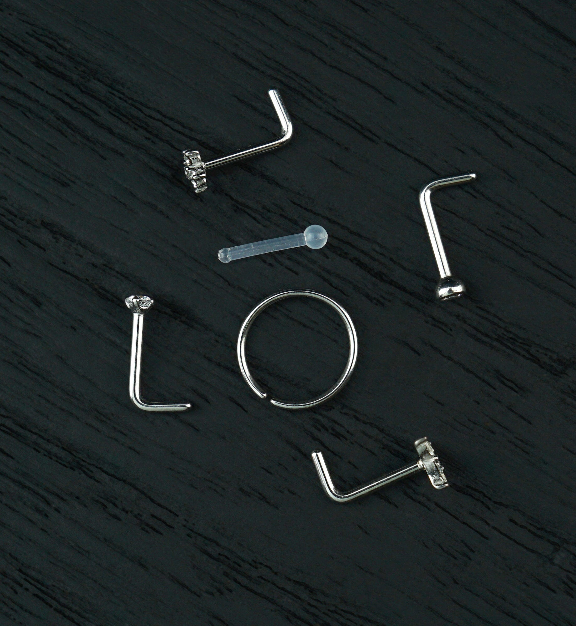 Meadow Clear CZ Stainless Steel L Bend/Stud/Hoop Variety Pack (6 Pack)