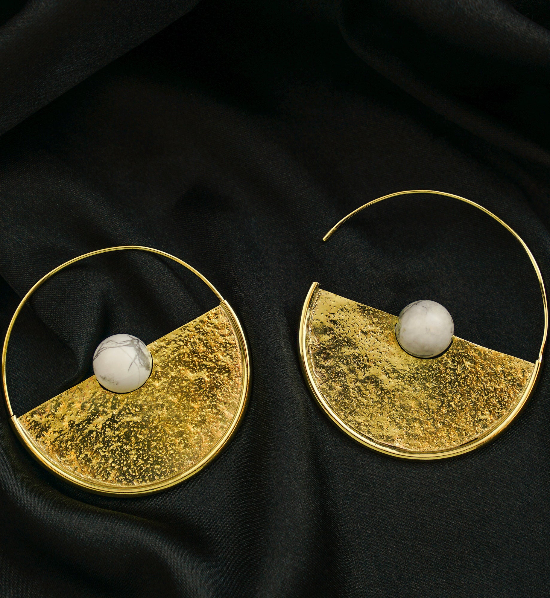 Meridian Howlite Sphere Brass Earrings - Hangers