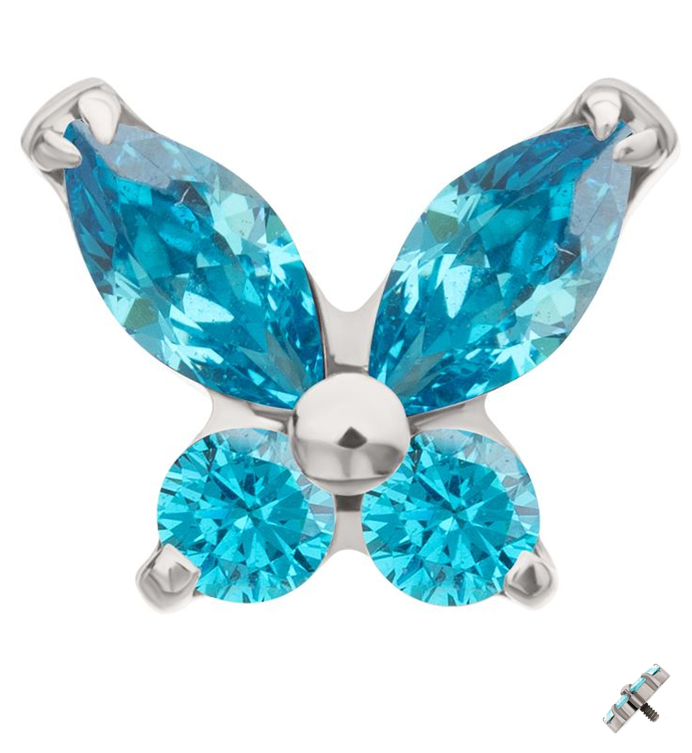 Mini Butterfly Blue Topaz CZ Titanium Internally Threaded Top