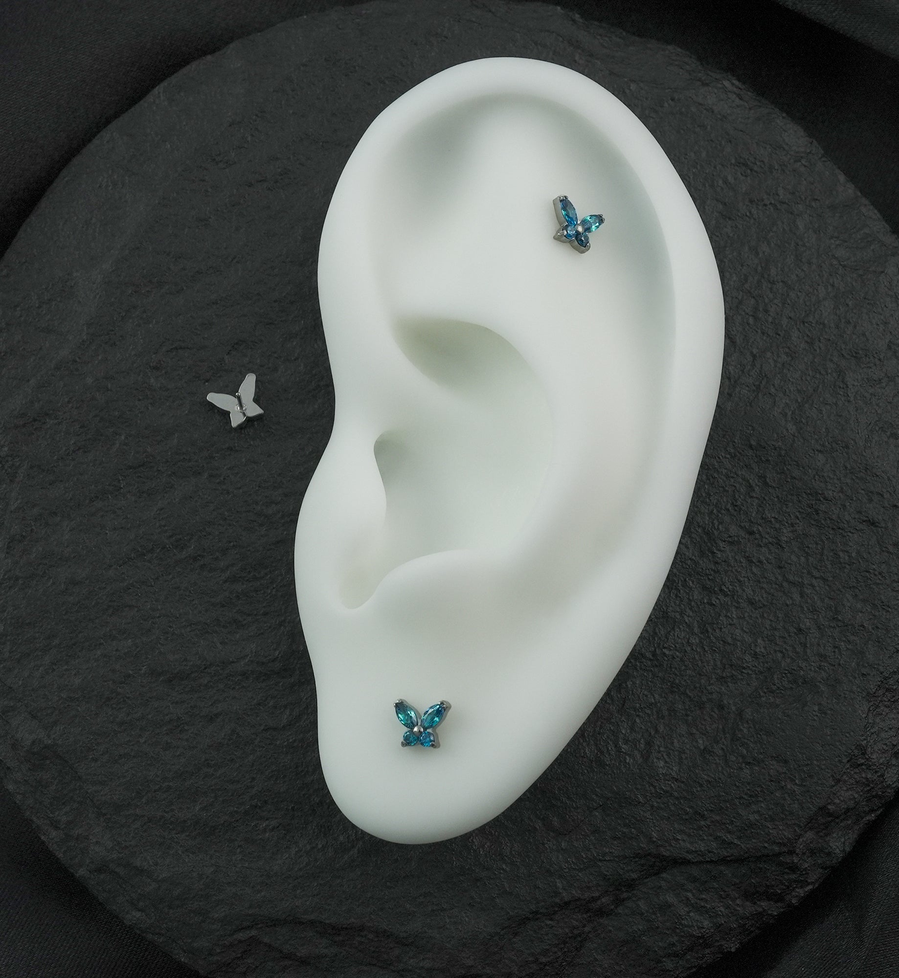 Mini Butterfly Blue Topaz CZ Titanium Threadless Top