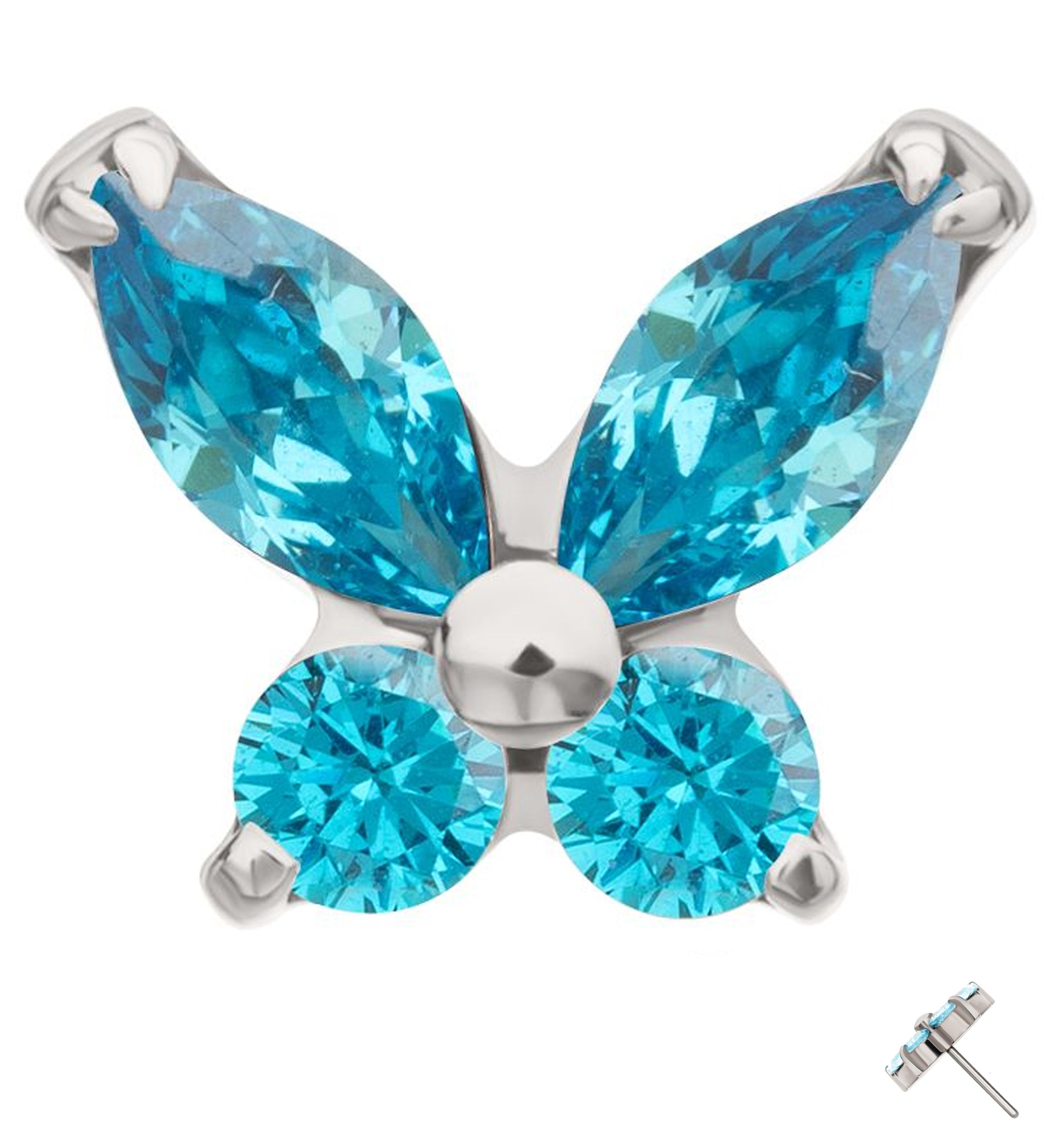 Mini Butterfly Blue Topaz CZ Titanium Threadless Top