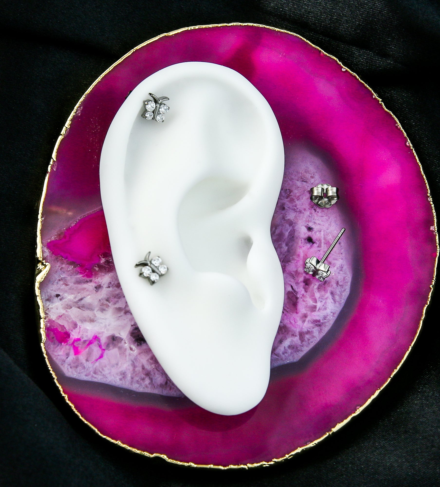 Mini Butterfly Clear CZ Titanium Stud Earrings