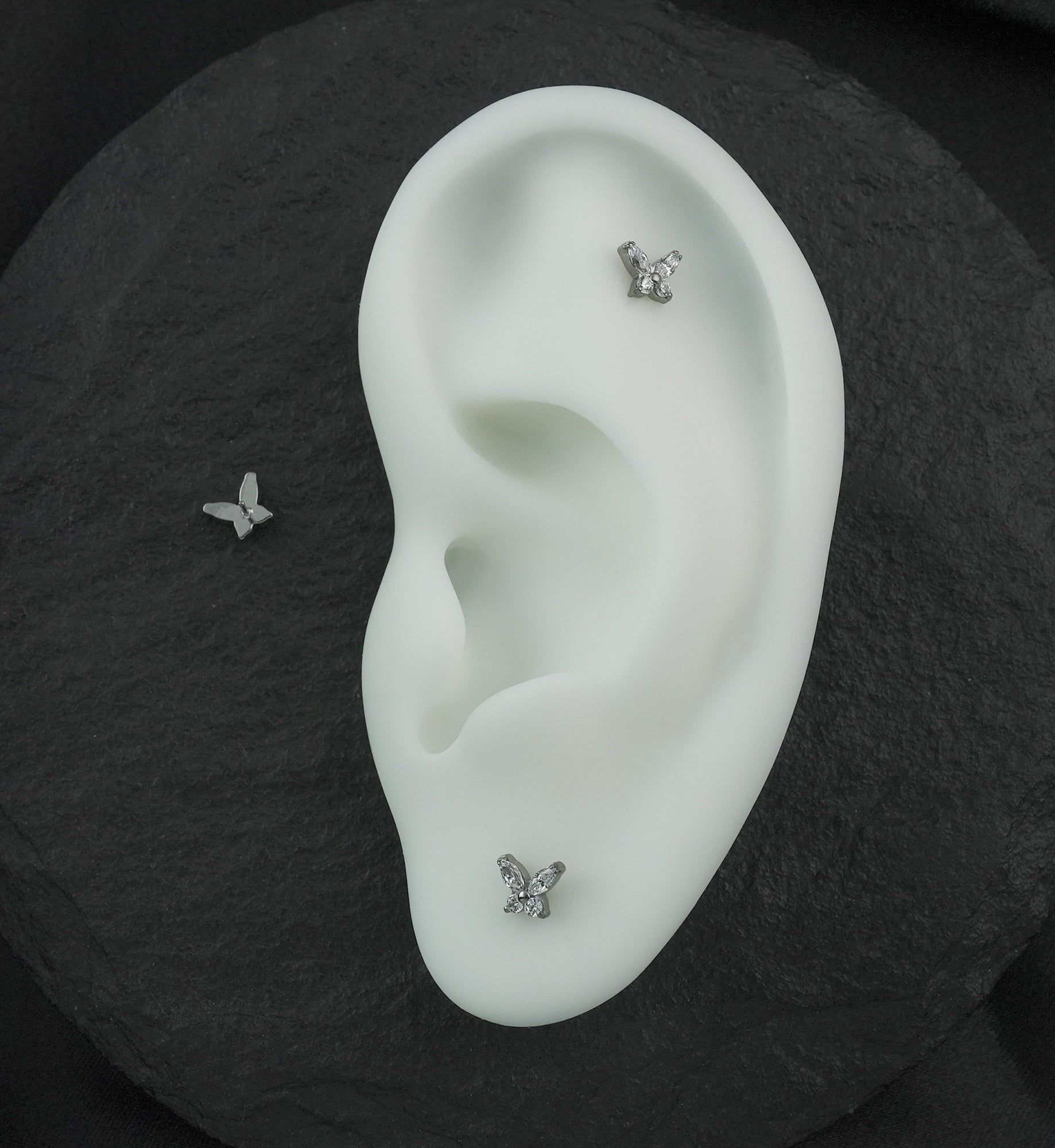 Mini Butterfly Clear CZ Titanium Threadless Top