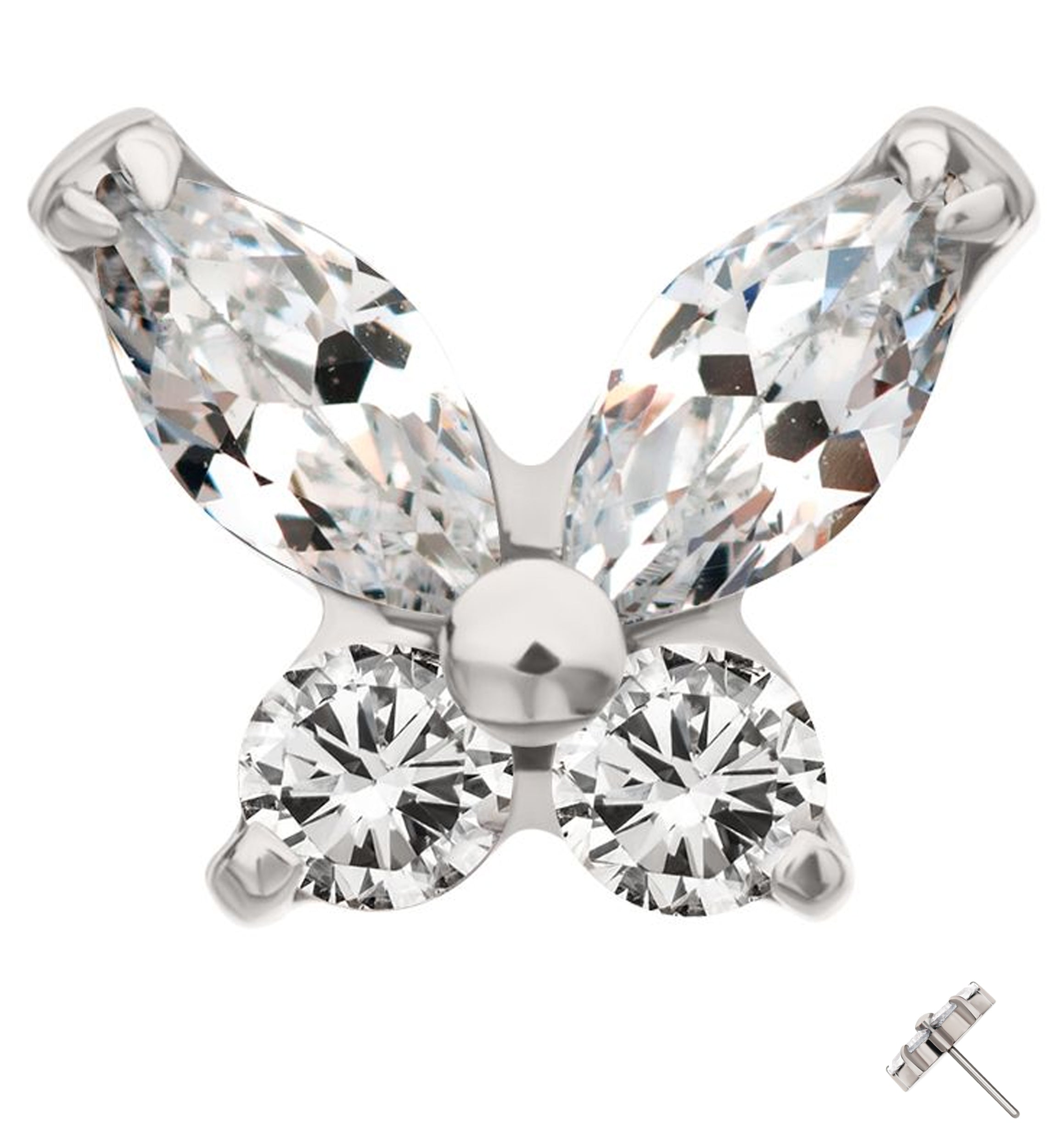 Mini Butterfly Clear CZ Titanium Threadless Top