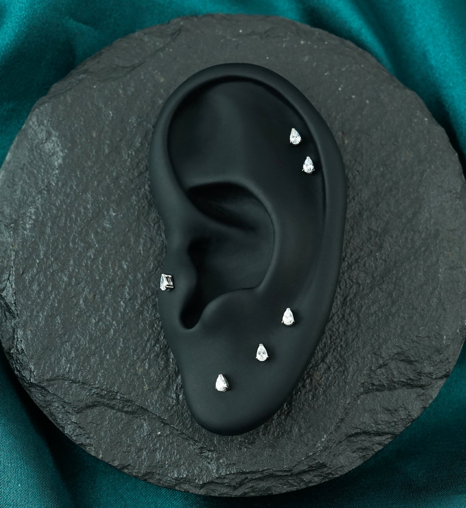 Mini Teardrop Clear CZ Titanium Threadless Top