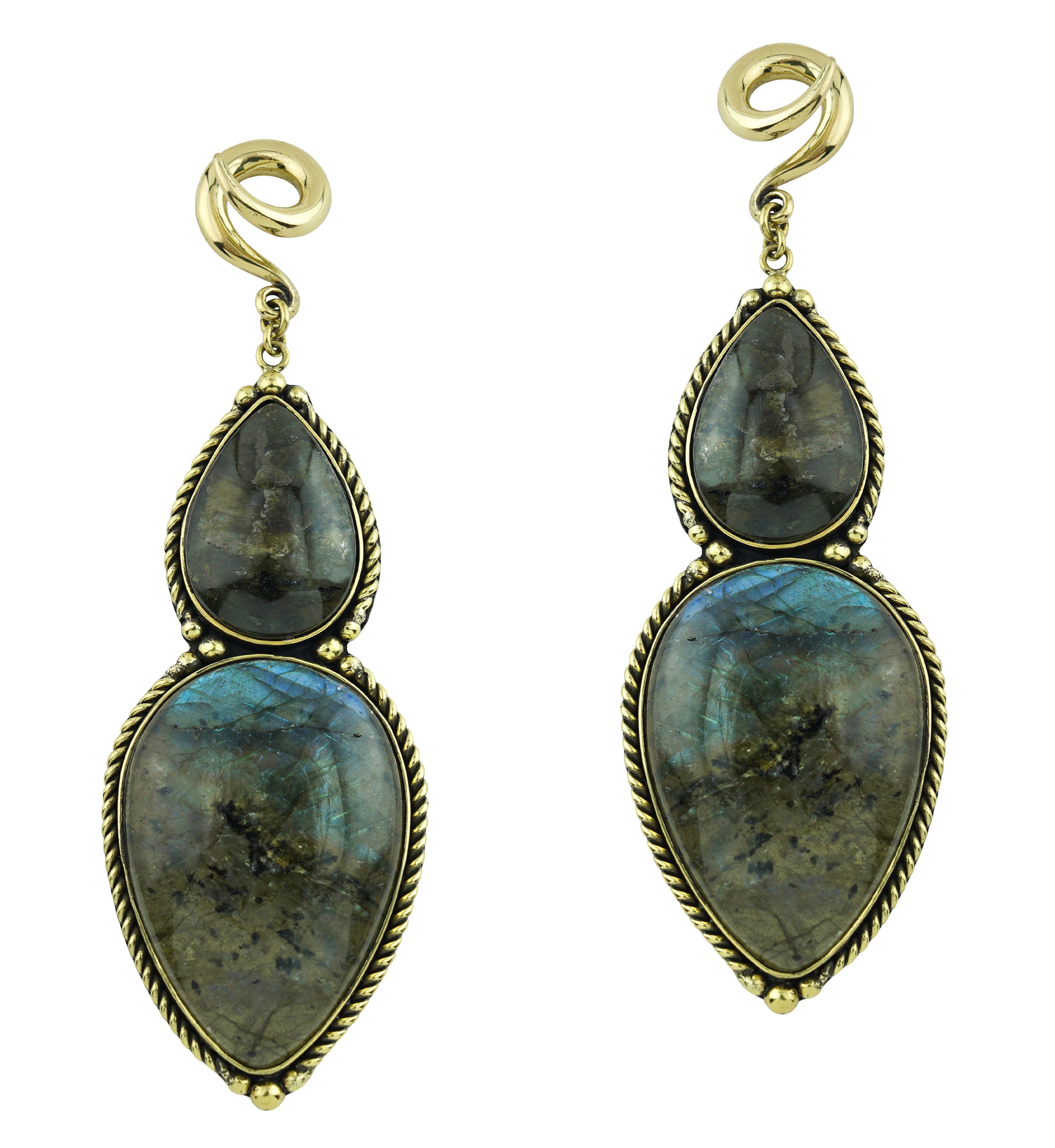Mirrors Labradorite Stone Hanging Brass Ear Weights