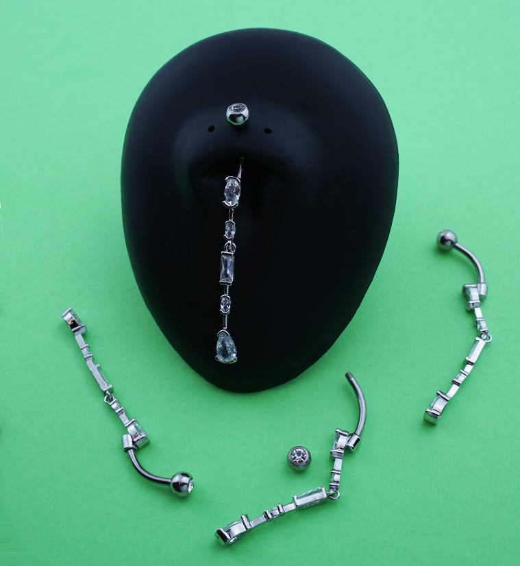 Mixed Gems Dangle Stainless Steel Belly Button Ring