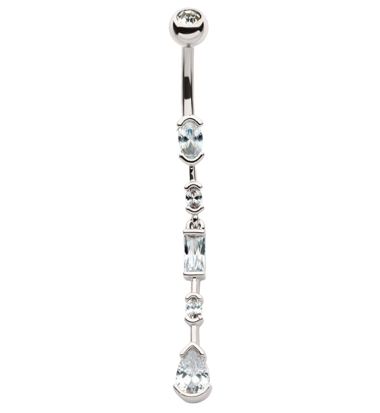 Mixed Gems Dangle Stainless Steel Belly Button Ring