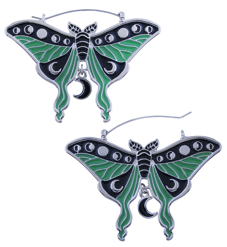 Moon Phase Moth Stainless Steel Plug Hoops