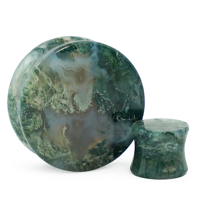 Moss Agate Stone Plugs (8 Gauge - 1 inch) | UrbanBodyJewelry.com