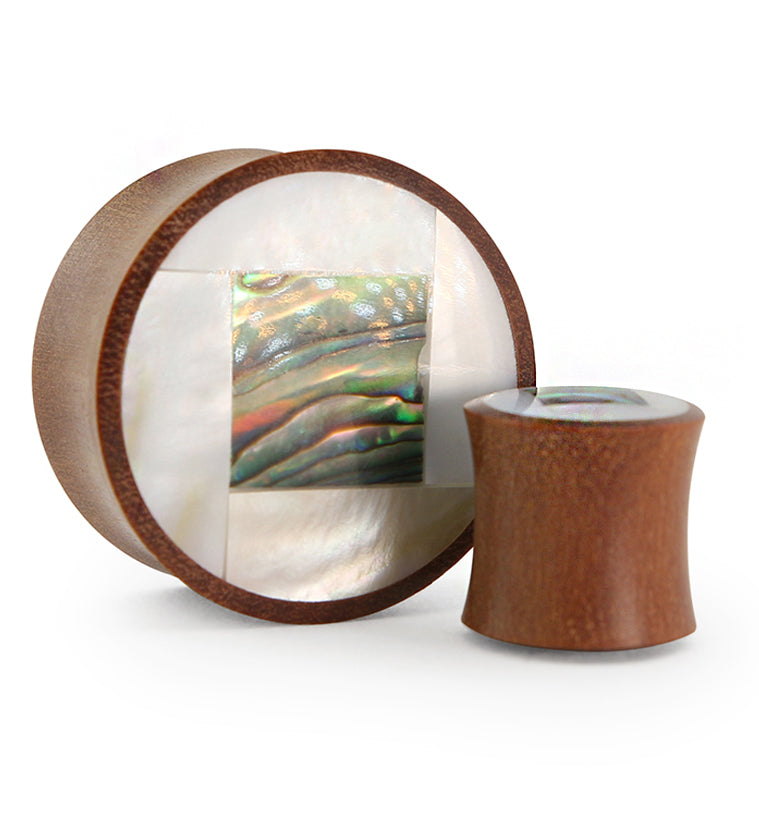MOP & Squared Abalone Shell Inlayed Saba Wood Plugs