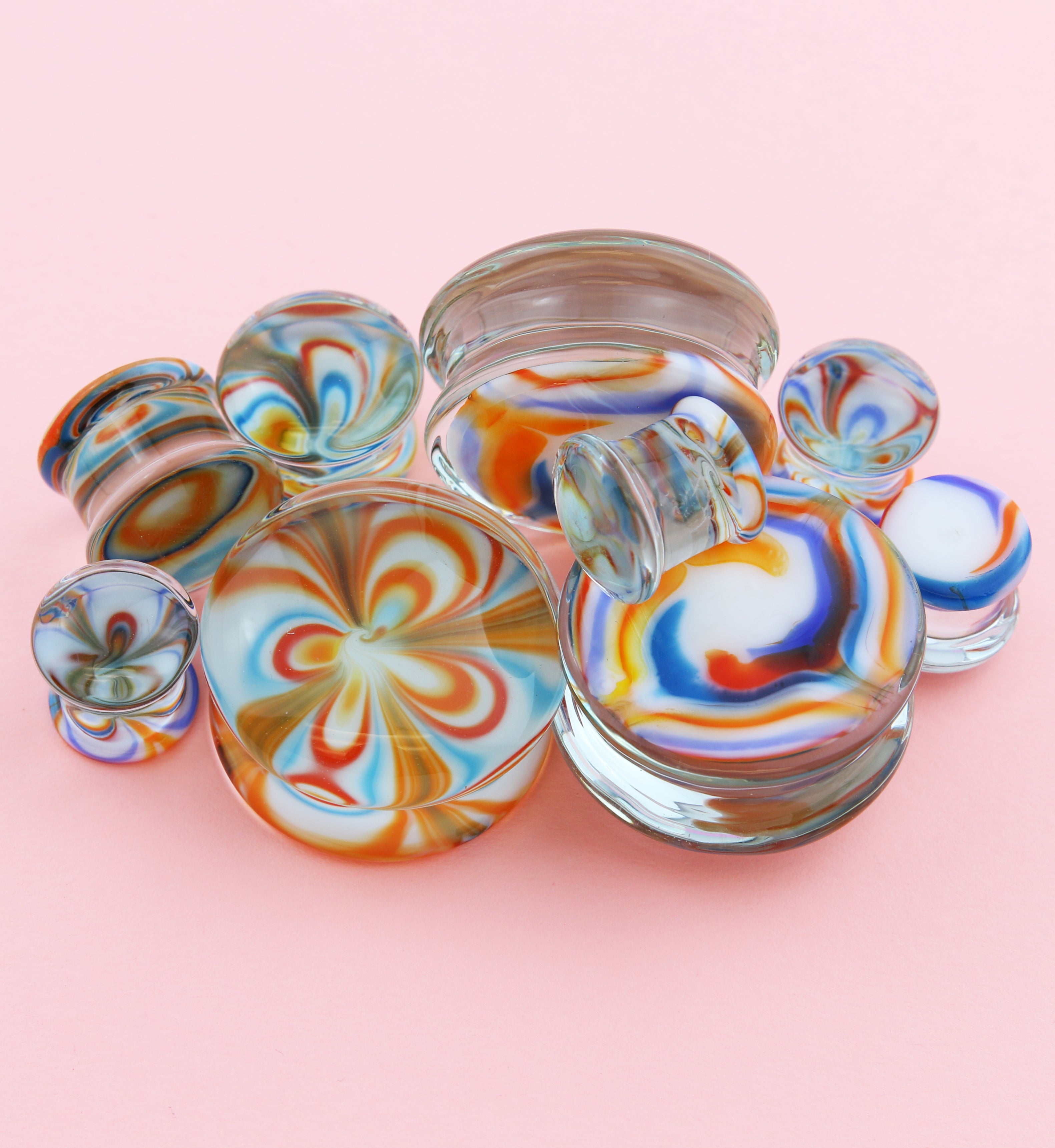 Multi Chroma Swirl Glass Double Flare Plugs