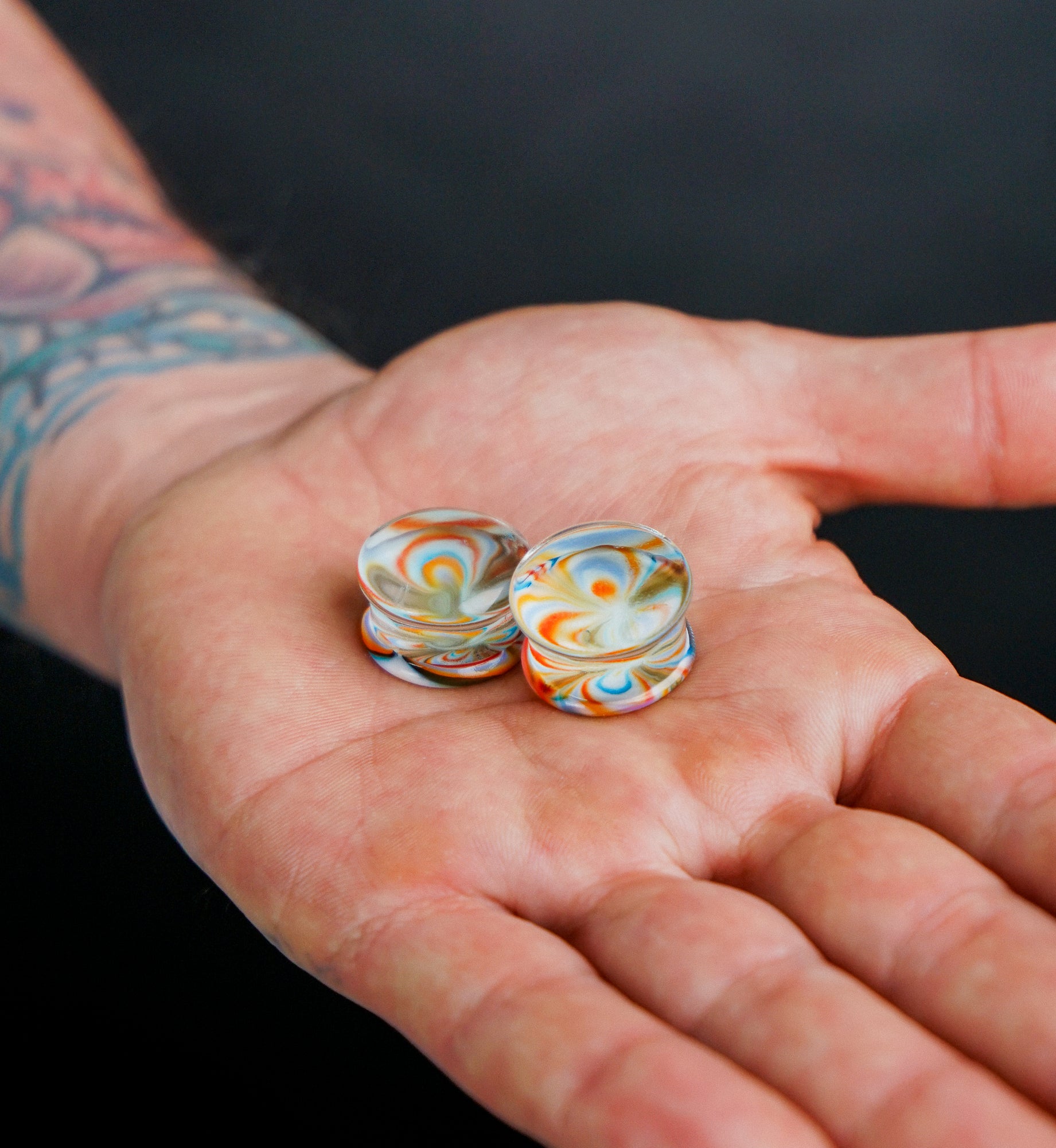 Multi Chroma Swirl Glass Double Flare Plugs