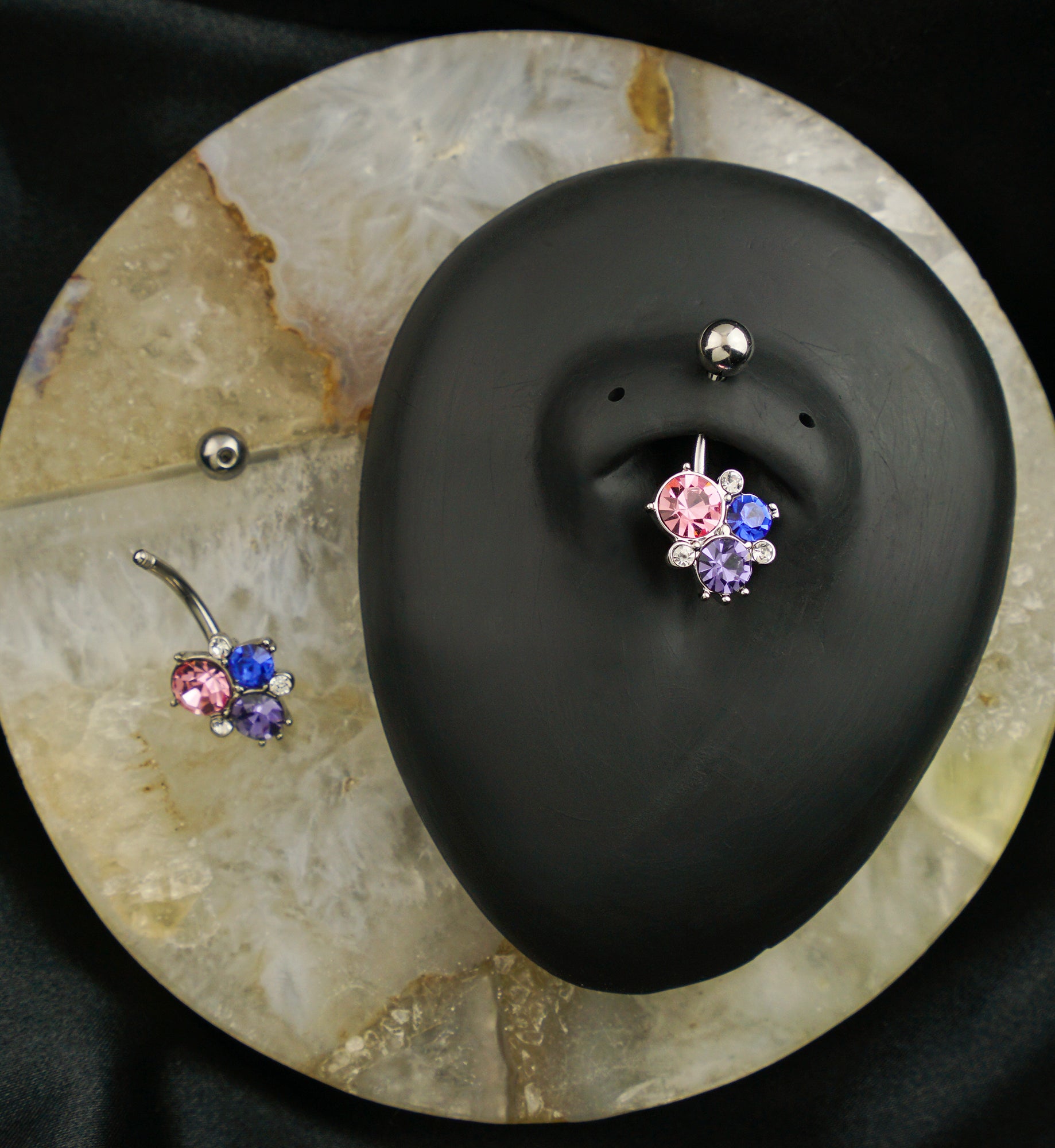 Multi-Color CZ Cluster Stainless Steel Belly Button Ring