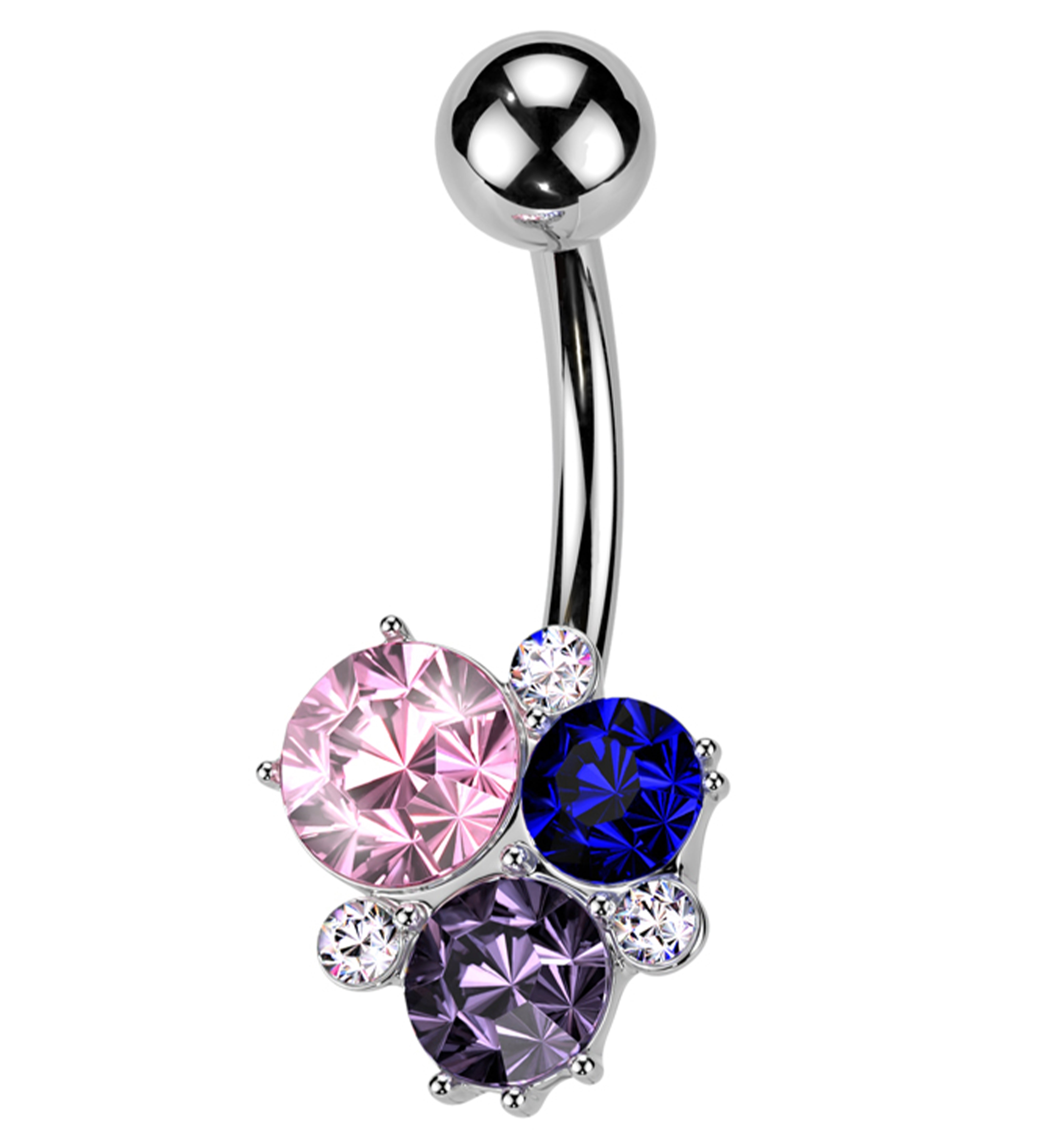 Multi-Color CZ Cluster Stainless Steel Belly Button Ring