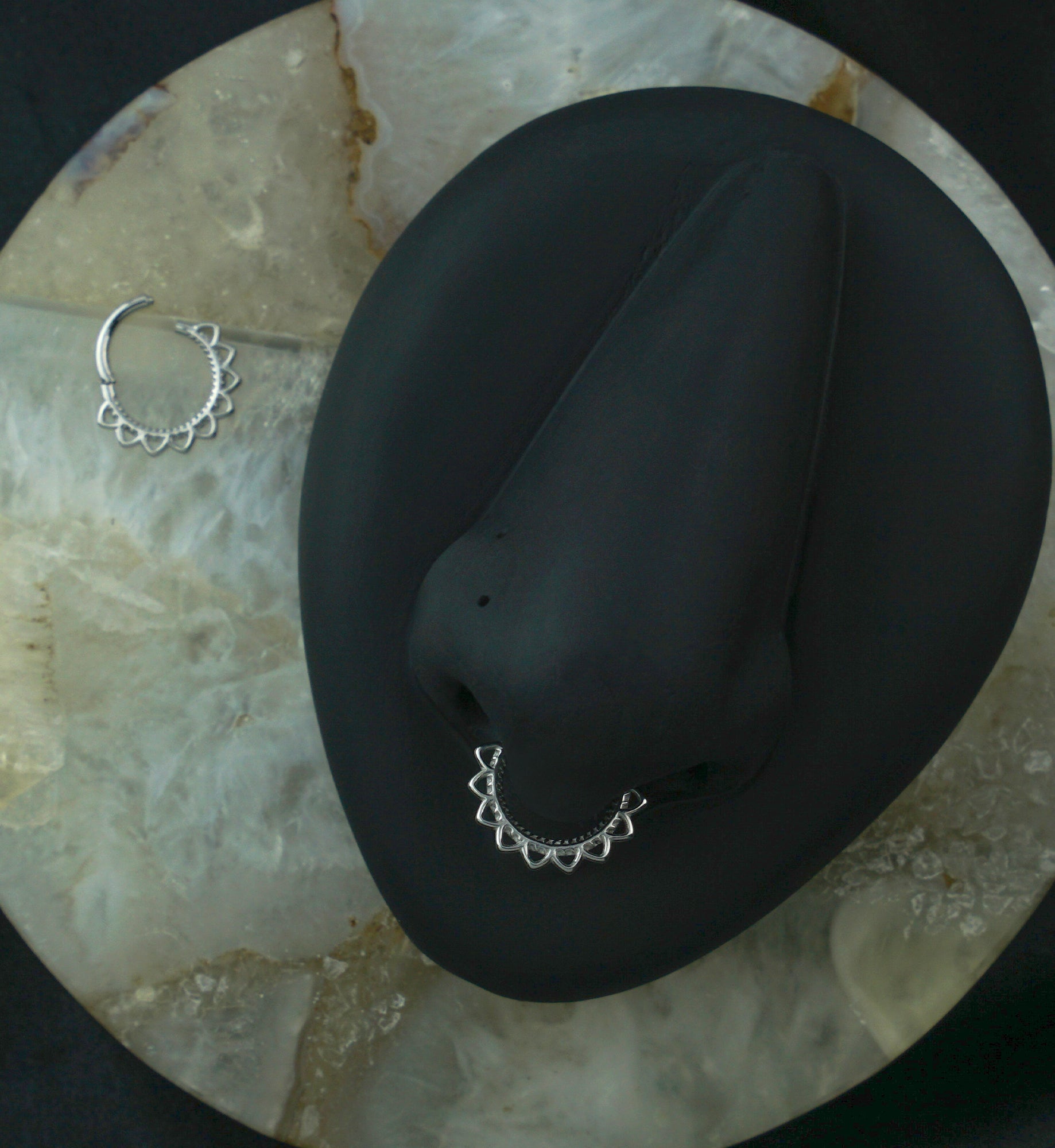 Multi Heart Filigree Stainless Steel Hinged Segment Ring