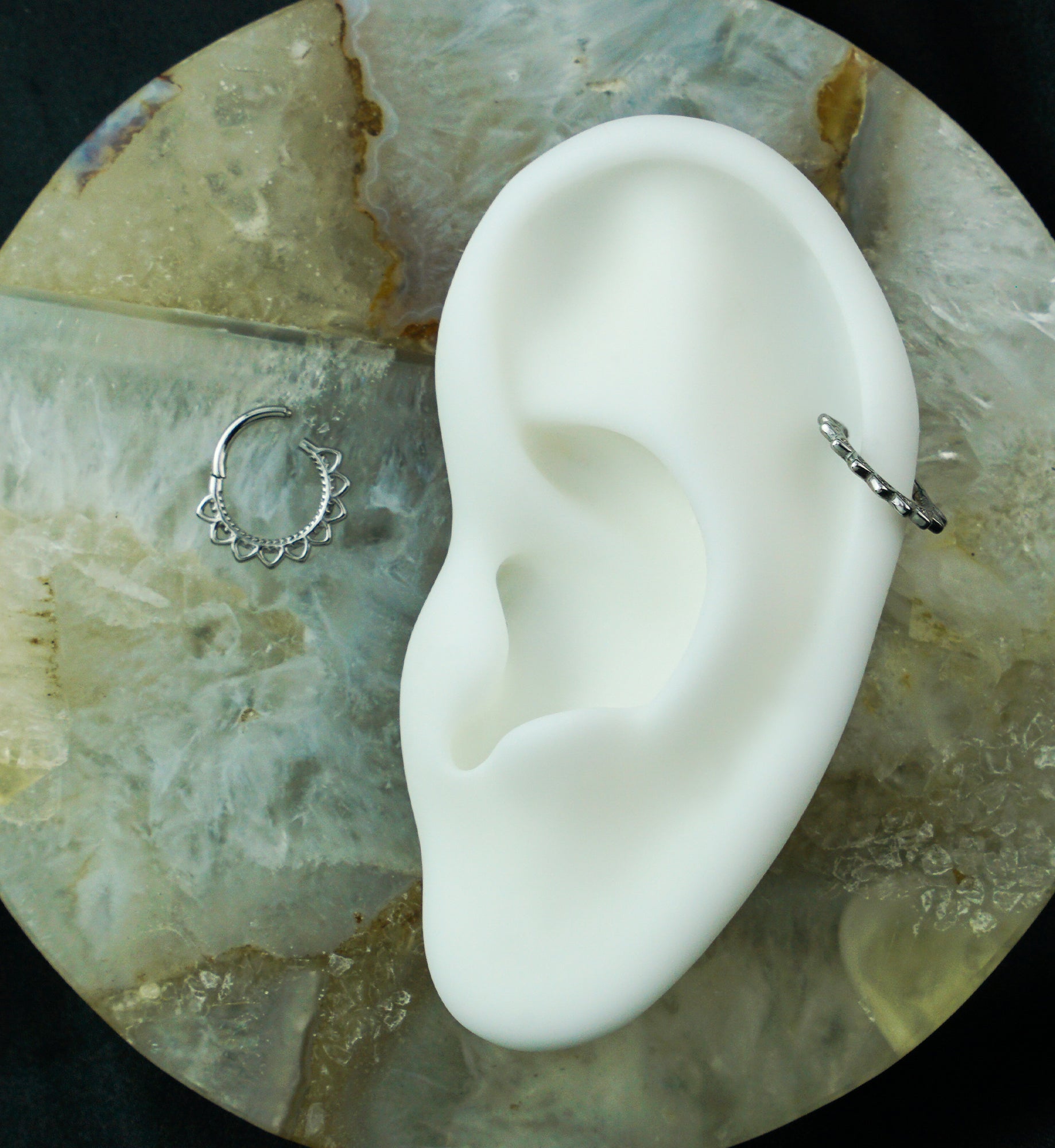 Multi Heart Filigree Stainless Steel Hinged Segment Ring