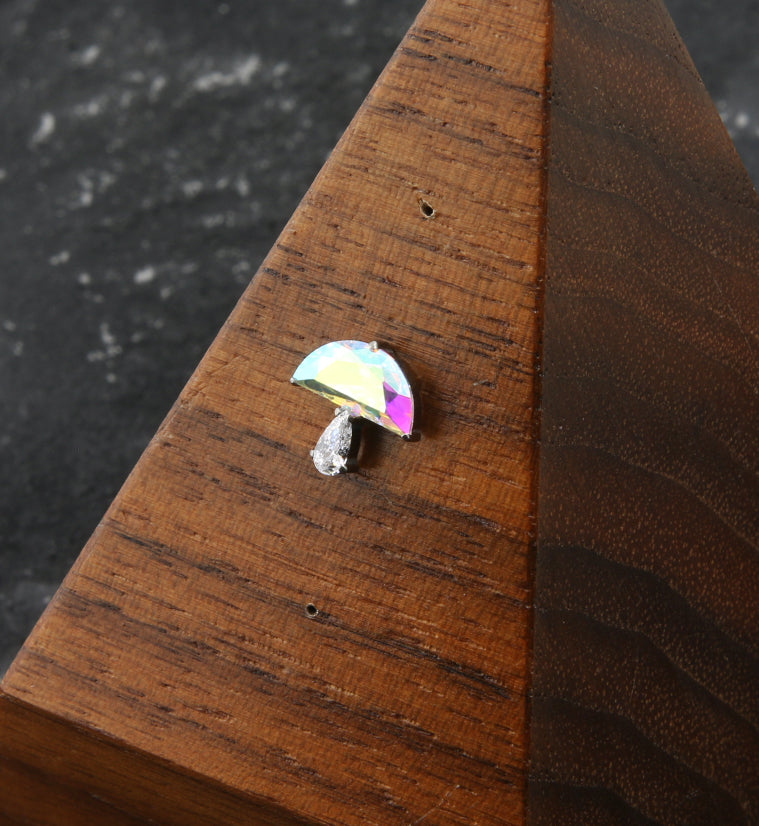 Mushroom Rainbow Aurora And Clear CZ Titanium Threadless Top