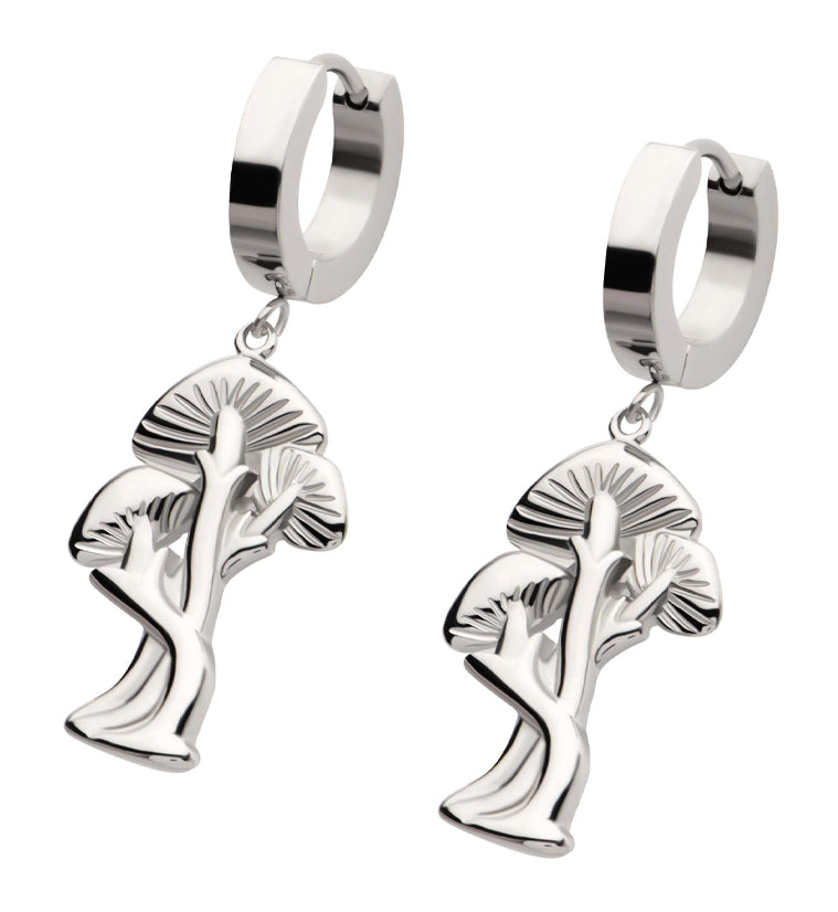 Mushroom Trio Stainless Steel Hoop Huggie Earrings