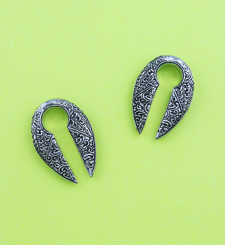 Narrow Filigree Keyhole White Brass Ear Weights